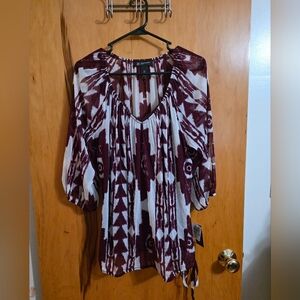 INC International Concepts Burgundy and White  Top